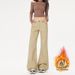 American Retro Khaki Flared Jeans For Women, Autumn And Winter Fleece-Lined Low Waist Brown Melad Loose Floor-Length_ecoleips.com