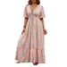 Women's Bohemian Style Maxi Dress V Neck Ruffle Sleeve Spring Summer Vacation Casual Fashion Clothing_ecoleips.com