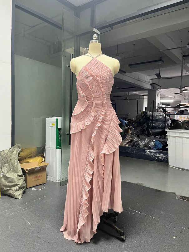 Cross-Border Exclusive High-End Chiffon Dress For Women, Ruffled Pleated Design Slimming Mid-Length Dress, European And_ecoleips.com