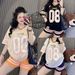 Fashion Women's Loose Fitting V Neck Short Sleeved Color Blocked Casual Running Two Piece Set Ins Inspired Women's Clothing_ecoleips.com