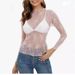 wish2026 European And American Foreign Trade Women's Mesh Transparent Lace Layered Top With Stand-up Collar_ecoleips.com