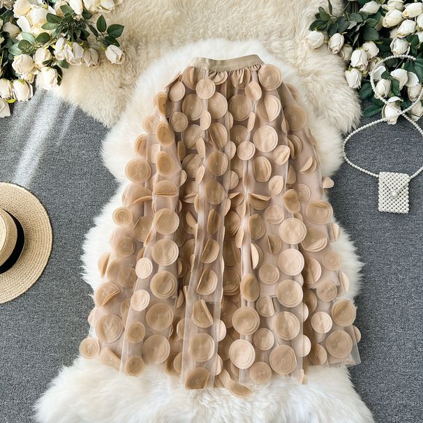 Women's Clothing Three Dimensional Flower Skirt Mid Length Fairy Skirt High Waist Versatile Age Reducing Temperament Mesh Skirt_ecoleips.com