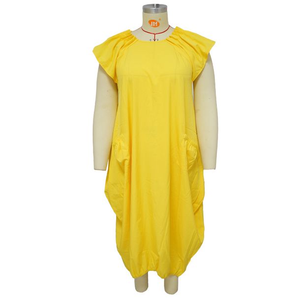 Women's Clothing Fashion Plus Size Women's Solid Color Double Pocket Loose Dress_ecoleips.com