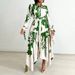 European And American Foreign Trade Women's Clothing, New Summer Fashion, Stylish Printed Long-sleeve Asymmetrical Dress_ecoleips.com