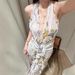 French Vacation Style V-Neck Halter Ruffle Dress Chiffon 3D Flower Backless Sexy Evening Gown For Women_ecoleips.com