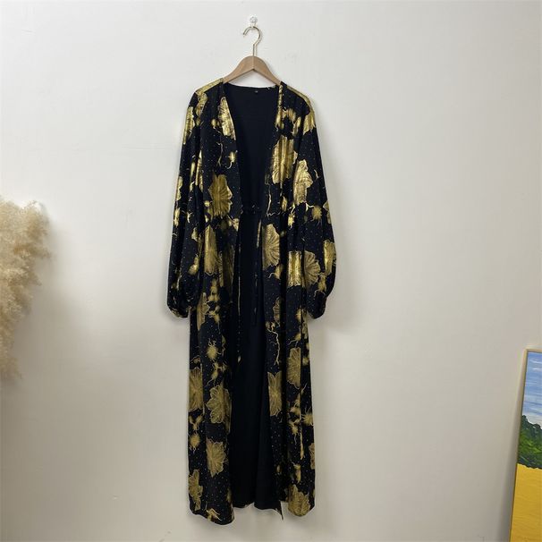 Women's Clothing Fashion Cardigan Gold Stamped Large Swing Elegant Robe_ecoleips.com