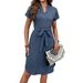 2026 European And American Cross-border Foreign Trade Women's Fashion Mid-length V-neck Solid Color Short-sleeve Dress_ecoleips.com