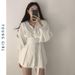 White Lantern-Sleeved Shirt With Mid-Length Waistband, Stylish And Niche Design For Women_ecoleips.com