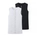 Aria Basics Aria Basics 2024 Summer Cross-Border European And American Women's Clothing Button-Design Round-Neck Vest Top_ecoleips.com