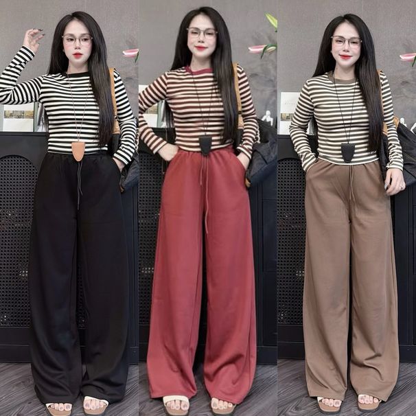 Women's Casual Striped Suit Long Sleeve Slimming Fashion Loose Wide Leg Trousers Spring Autumn Style Clothing_ecoleips.com