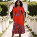 Women's Clothing Pleated Two Piece Set Winter Floral Print Batwing Sleeves Long Skirt Cinching Design Top Bottom Matching Outfit_ecoleips.com