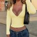 Women's Clothing Sexy Deep V Long Sleeve Vest T-Shirt American Style Autumn/Winter Clothing For T-Shirts_ecoleips.com