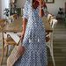 Women's Flowy V-Neck Printed Maxi Dress – Boho Chic Tiered Hem Midi Dress With 3/4 Sleeves (Multiple Colors, S-Xxxl)_ecoleips.com