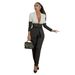Women's Clothing Green Collar Suit Contrast Color Stitching Casual Two Piece Set_ecoleips.com