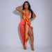 Women's Clothing Deep V Neck Beaded Halter Neck Sexy High Slit Printed Pattern Satin Texture Dress_ecoleips.com
