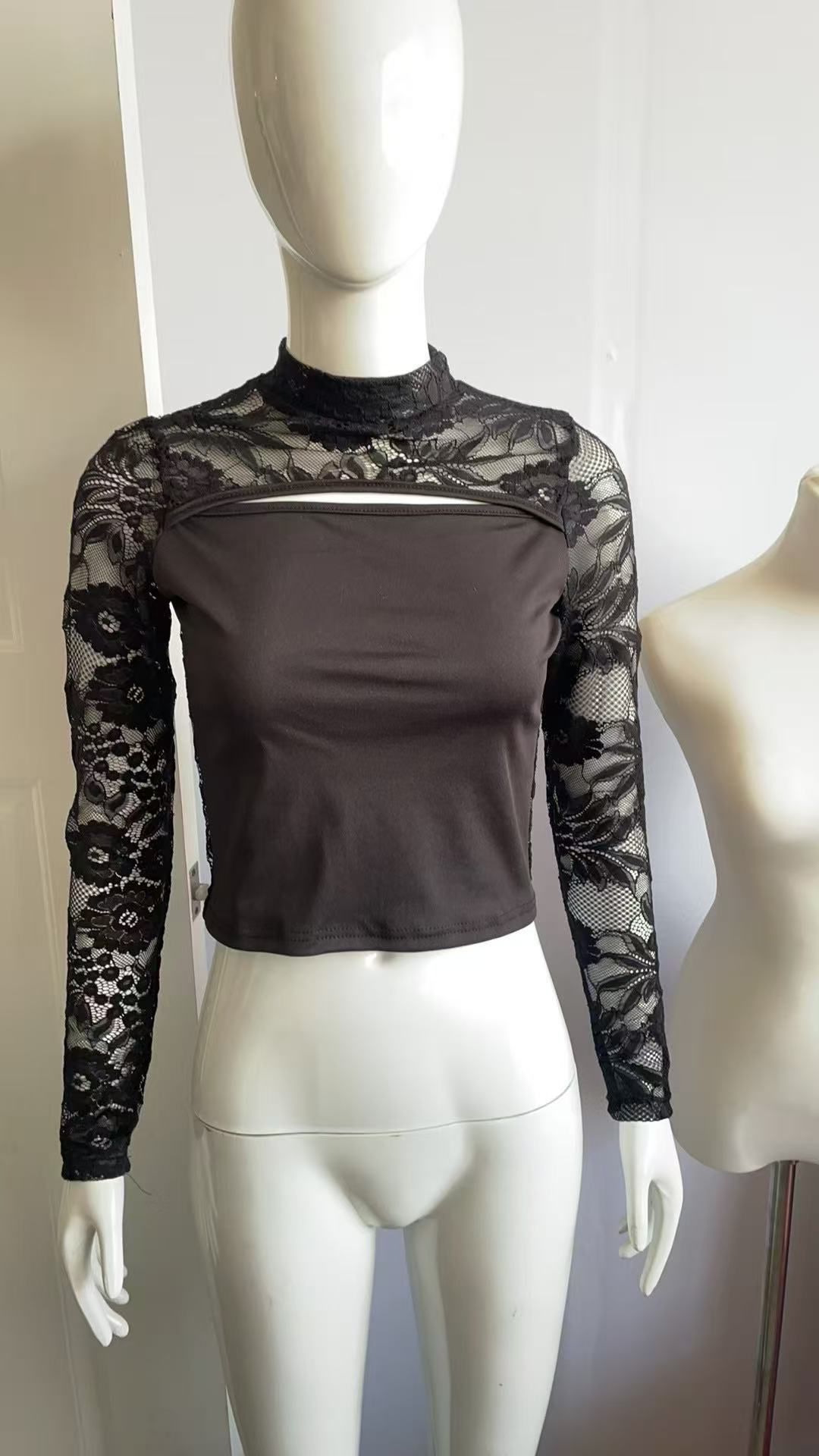 Women's Clothing Sexy Hot Girl Lace Patchwork Hollow Design Flared Sleeves Short Top European American Style Summer Figure Flattering Elegant_ecoleips.com