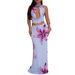 Women's Clothing Sexy Sway Collar Backless Halter Neck Slim Print Skirt Suit_ecoleips.com