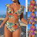 Women's Clothing Swimsuit Flower Printed Rotating Strap Women's Two Piece Bikini Swimsuit_ecoleips.com