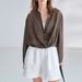 Women's Elegant Lightweight Silk Shirt Stand Collar Long Sleeve Striped Knot Top Sun Protection Summer Commuter Wear_ecoleips.com