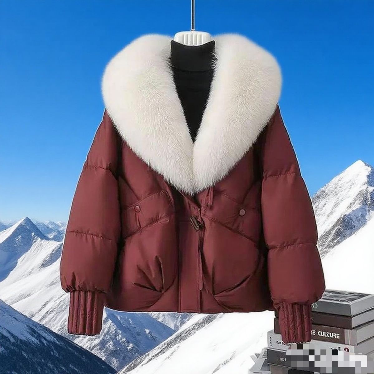 Women's Clothing Short Puffer Jacket With Fox Fur Collar - Cozy Winter Coat, Loose Fit, Zipper Closure, Polyester Blend, Multiple Colors & Sizes_ecoleips.com