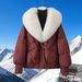 Women's Clothing Short Puffer Jacket With Fox Fur Collar - Cozy Winter Coat, Loose Fit, Zipper Closure, Polyester Blend, Multiple Colors & Sizes_ecoleips.com