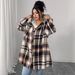 Women's Clothing Plus Size Clothes Plaid Hooded Jacket - Lightweight Cotton Blend, Loose Fit, Casual & Retro Style For Autumn Winter"_ecoleips.com
