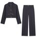 Women's Contrast Stitch Short Jacket Set - Sleeveless Polyester Blazer & Pants Outfit For Urban Commute (Xs/S/M/L)_ecoleips.com