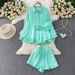 Sweetheart Summer 3-Piece Set – Ruffle Sleeve Blouse + Wrap Bustier + Floral Shorts (Mint/Green/Beige/White/Yellow/Rose, One Size Fits S-L)_ecoleips.com