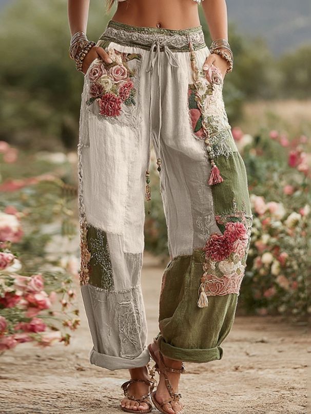 Elegant 3D Floral Print Straight Leg Women's Trousers Independent Website Foreign Trade Cross Border Fashion Bottoms_ecoleips.com