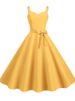 Women's Vintage 50s High Waist Summer Dress Elegant Spaghetti Strap Sundress For Evening Party Solid Color_ecoleips.com