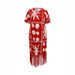 Women's Clothing Plus Size V Neck Tassel Printed Dress Loose Fitting Casual Maxi Evening Gown_ecoleips.com