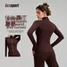 Women's Clothing Slim Fit Sports Jacket Long Sleeve Yoga Top With Finger Cots Stand Collar High End Sportswear_ecoleips.com