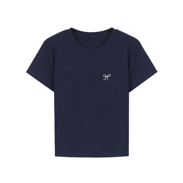 Women's Clothing Women's Slim Fit Straight Shoulder Base Top Round Neck Spicy Sweet Summer Bow Embroidery Student Top_ecoleips.com