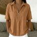 Summer Women's Loose Fit Short Sleeve T-Shirt V Neck Zipper Solid Color American Style Independent Website New Arrivals_ecoleips.com