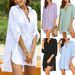 Women's Clothing New Women's Shirt Deep V Neck Solid Color Beach Sun Protection Clothing Swimsuit Blouse_ecoleips.com