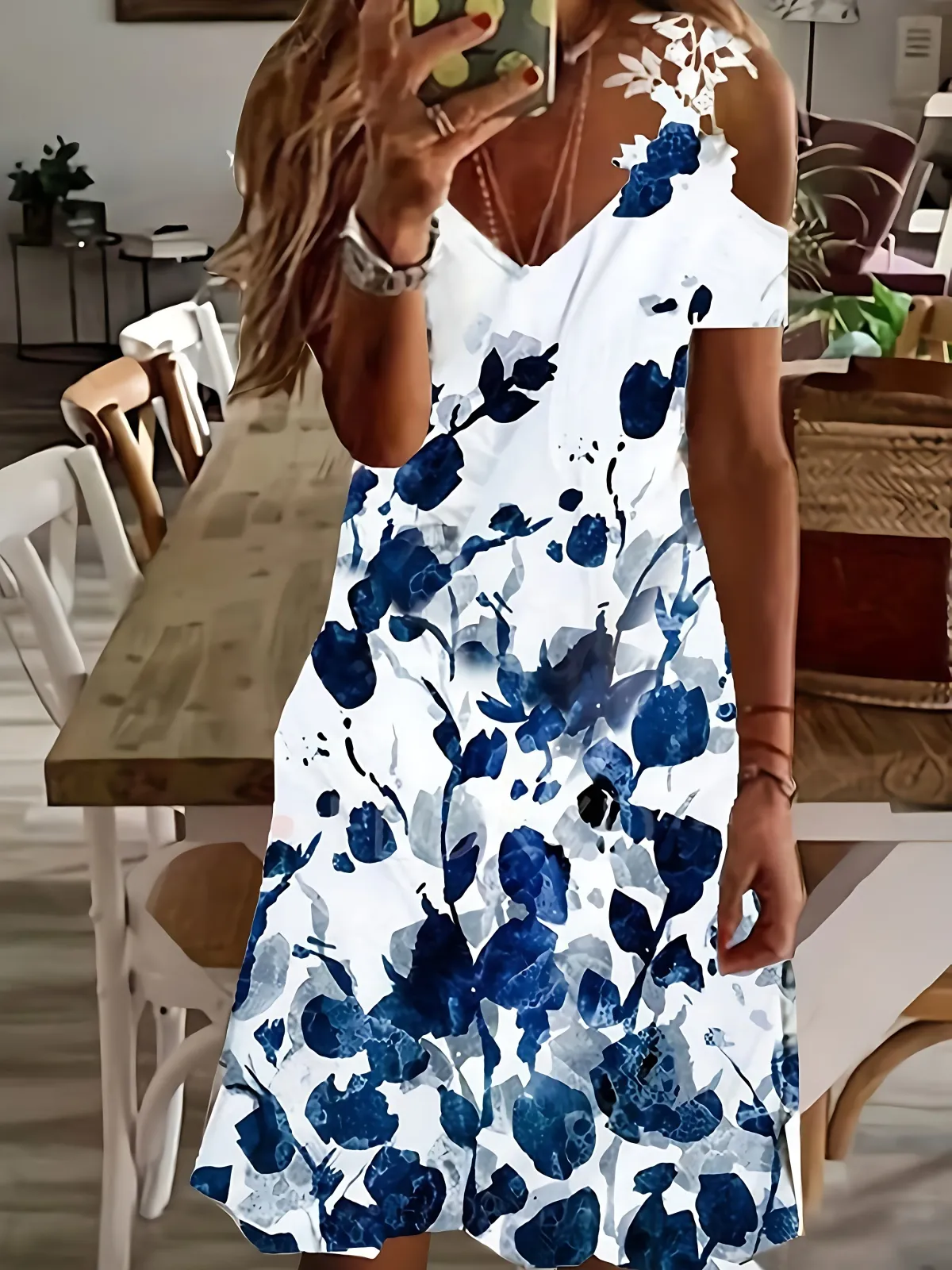 Women's Strapless Lace Bat Sleeve Dress, Print Skirt 2024_ecoleips.com
