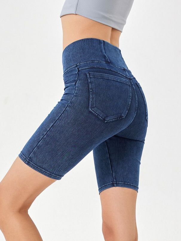 K New Cross High Waisted Denim Shorts For Women, High Stretch And Slimming, Sporty Outerwear Pocket, Fitness Five Point Cycling Pants_ecoleips.com