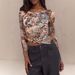 Women's Floral Print Off-Shoulder Top Long Sleeve Slit Flared European American Style Spring New Irregular Top_ecoleips.com