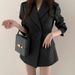 Women's Trendy Loose Fit Blazer Mid-Length Casual Long Sleeved Style Suit Jacket For Autumn_ecoleips.com