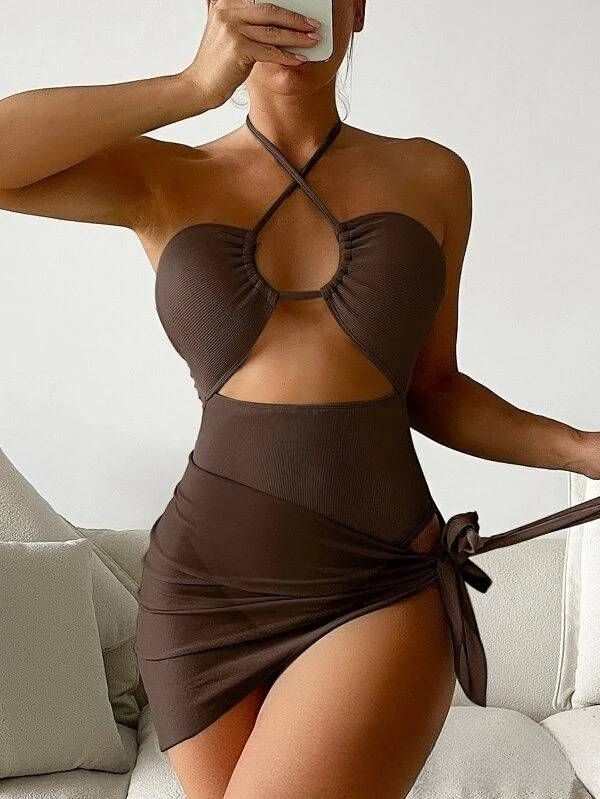 Women's Clothing Sexy Multi Color Fashion Bikini Bikini Small Pit Stripe Mesh Skirt Three Piece Women's Swimsuit_ecoleips.com