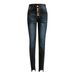 Women's Clothing Slim Fit High Waisted Buckle Elastic Leg Pants With Holes_ecoleips.com