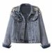 Women's Embroidered Denim Jacket With Beads & Pearls – Oversized Casual Coat, Comfortable & Stylish, S-5XL (Black/Blue)_ecoleips.com