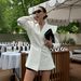 Women's Clothing Oversized Blazer For Women - Long Sleeve V-Neck Work-to-Weekend Coat (Black/White, S-XL)_ecoleips.com