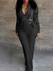 Plus Size Elegant V-Neck Lace Jumpsuit, Long Sleeve Stylish Romper For Women, Casual & Sexy One-Piece Outfit (0XL-5XL, Black & White)_ecoleips.com