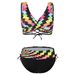 Women's High-Waisted Two-Piece Bikini Swimwear European American Style Flag Design Tie Rope Detailing_ecoleips.com