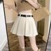 High Waisted Black Wool Pleated Mini Skirt with Belt Anti Exposure Design Korean Style Versatile A-Line Women's Bottoms_ecoleips.com