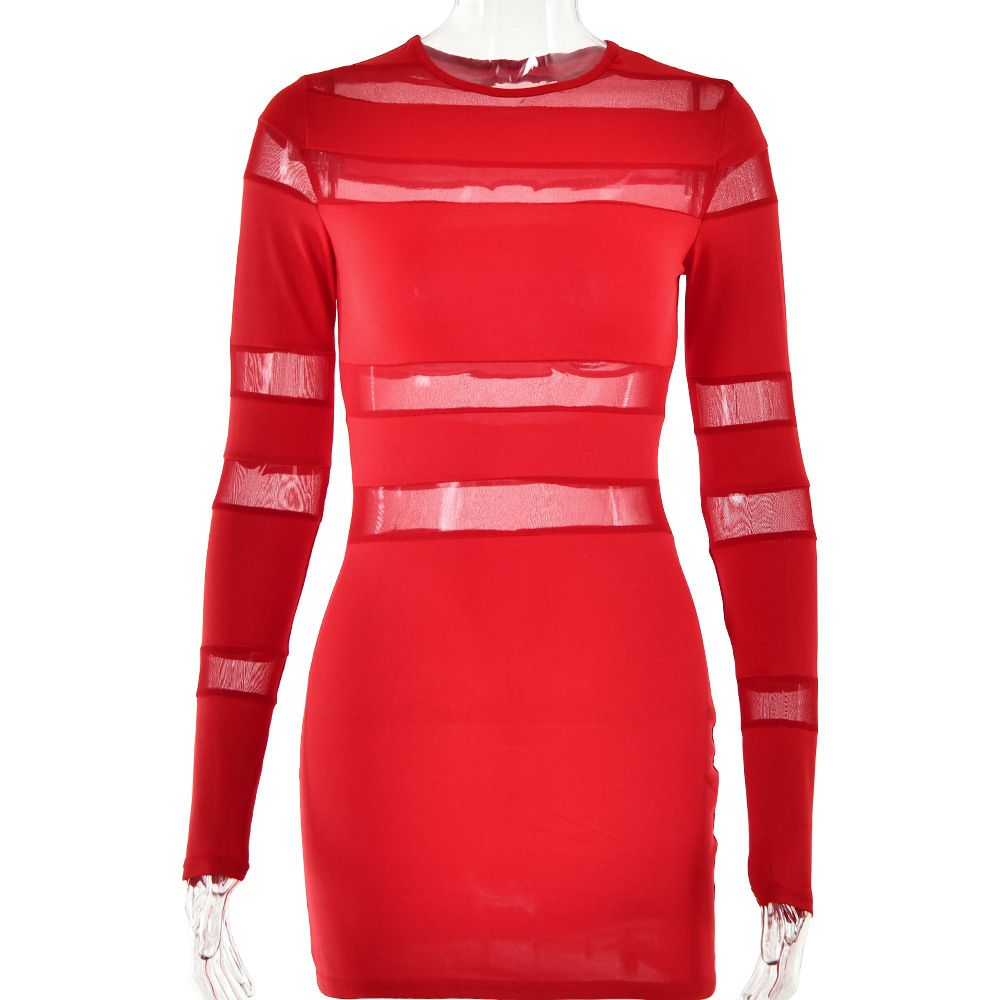 Women's Patchwork Crew Neck Long Sleeve Bodycon Dress Fashion Streetwear Sexy Elegant Pencil Party Dress_ecoleips.com