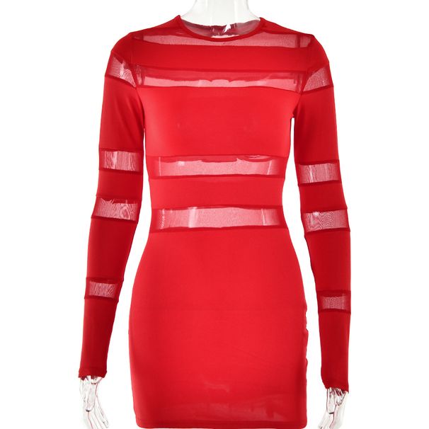 Women's Patchwork Crew Neck Long Sleeve Bodycon Dress Fashion Streetwear Sexy Elegant Pencil Party Dress_ecoleips.com