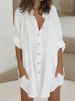 Women's Clothing Cotton And Linen Button Down Medium Long Short Sleeved Loose Shirt For Women_ecoleips.com