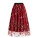 Retro 50s Women's Mesh Embroidered Midi Skirt High Waist A-Line Skirts for Casual Office Wear_ecoleips.com